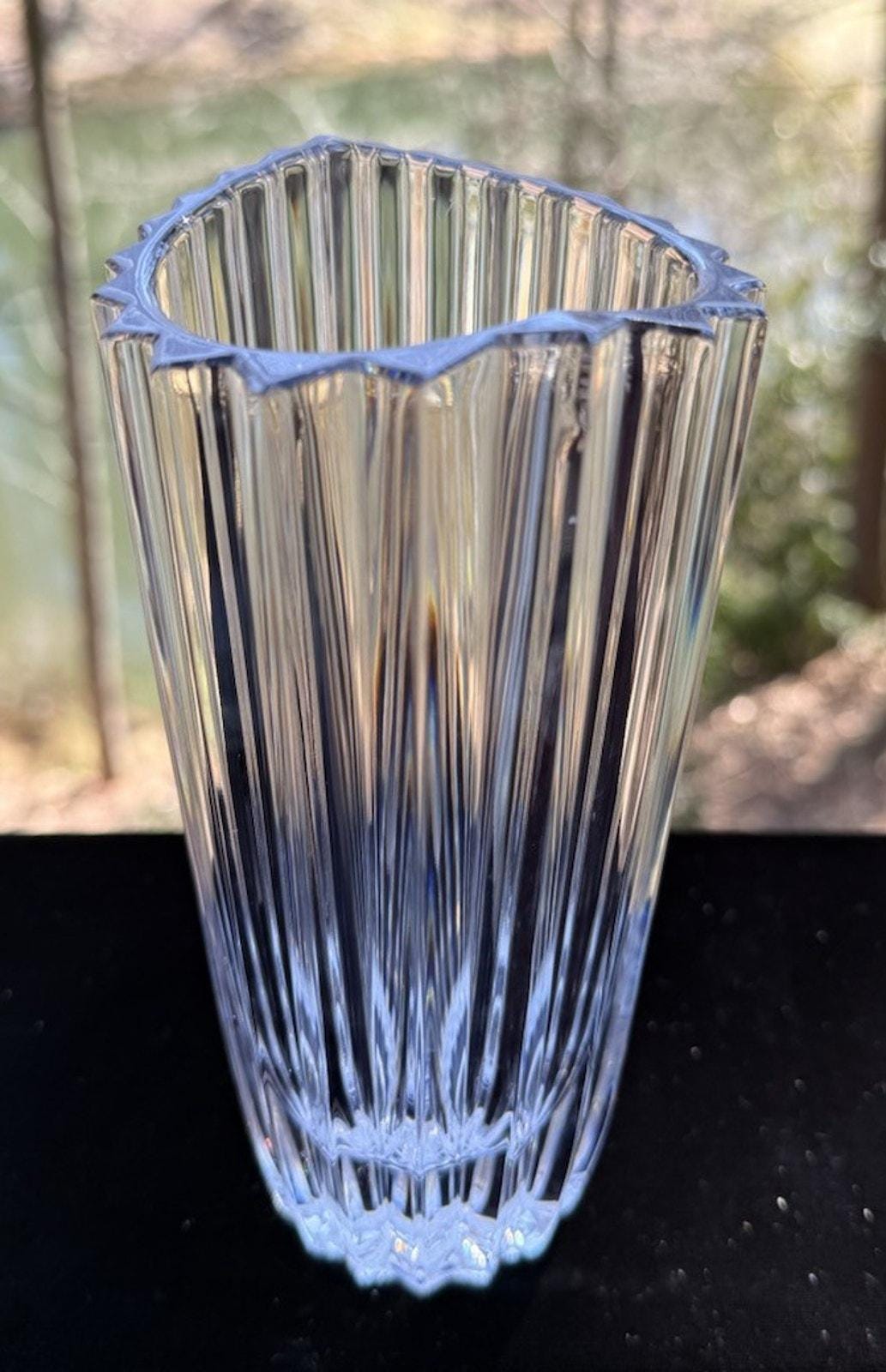 Gorgeous Heavy Lead Crystal Vertical Cuts Clear Vase 7