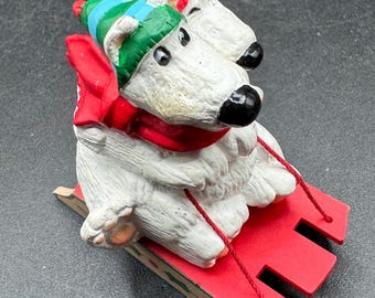 Vintage 1985 Hallmark Merry Miniatures Christmas Bears on Polar Sled Gold Sticker Attached -S1N