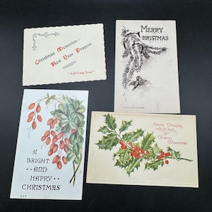 4 cartoline postali per le vacanze di Natale vittoriane del 1900 Colori incredibili! Germania Agrifoglio