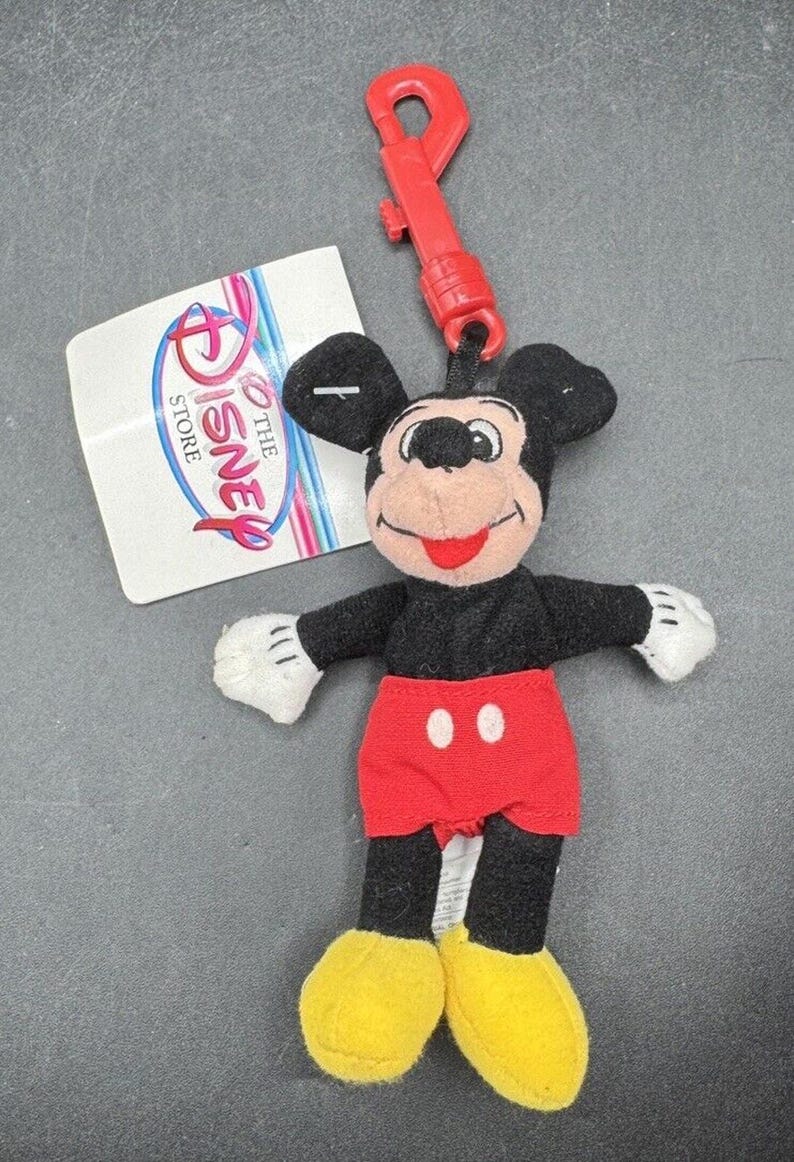 New 1990’s Disney Store Mickey Mouse Bean Bag 4” Keychain Mini Plush Clip NWT! image 1