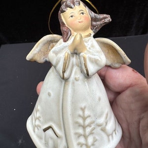Ceramic Praying Angel Bell Ornament Christmas Tree Decoration Winter Glaze -S1C