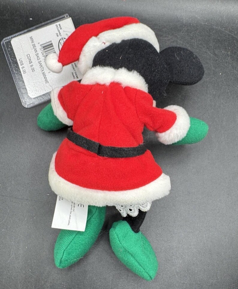 Vtg 1990's The Disney Store Beanie Baby Pluszowa Myszka Minnie Święty Mikołaj Boże Narodzenie NWT zdjęcie 3