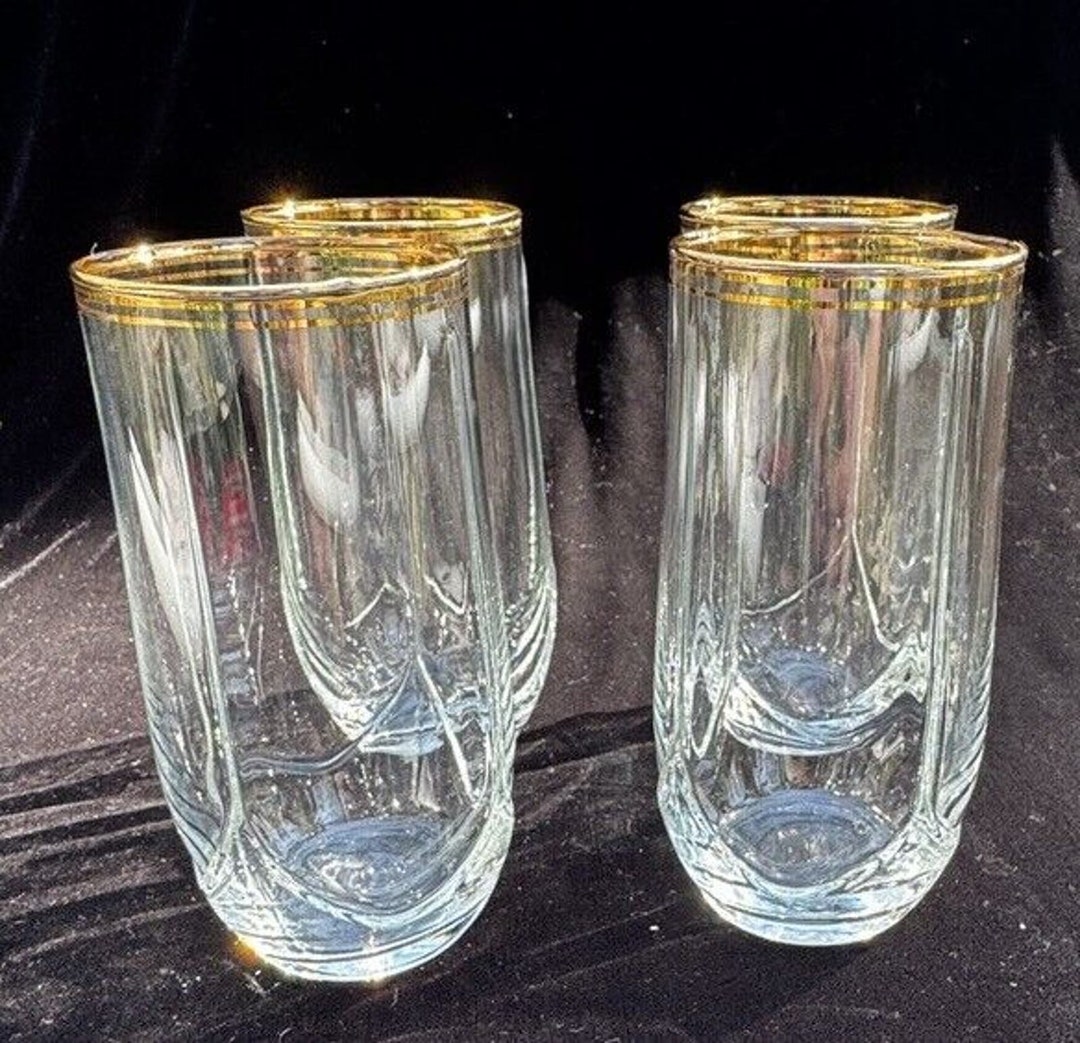 Beautiful Bohemian Gold Rim Drinking Glasses- 5 1/2" Tall Set of 4 -MB ...