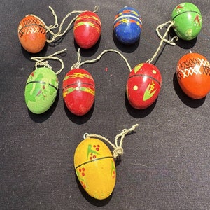 9 Vintage Germany Easter Egg Wooden Hand Painted Vintage Ornaments 5Y image 2