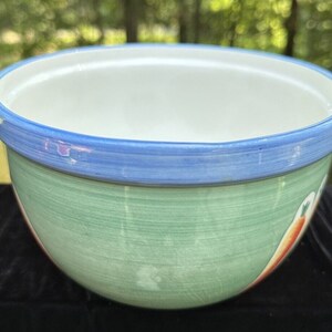 Vintage Lillian Vernon Keramik Rührschüssel Karotte Motiv Grün Blau Zierleiste S28 Bild 4