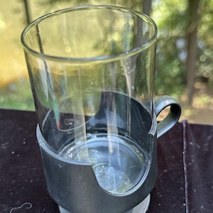 Vintage Glas-Snap by Corning Black Base Handle Glass 8oz Hot or Cold Cup -S34