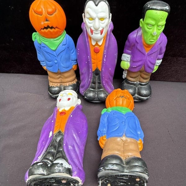 5 adornos luminosos de Halloween Empire de 1998, moldes soplados, vampiro y Frankenstein.