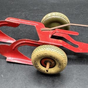 Vintage Marx Two Blade Pull Behind Plow Balloon Tires Playset Piece -TO5