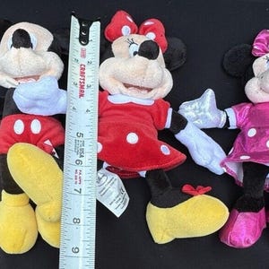4 Disney Mickey & Minnie Mouse Bowtie Tails Plush Stuffed Animals Red and Pink image 8
