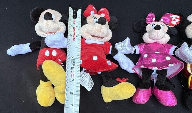 4 Disney Mickey & Minnie Mouse Bowtie Tails Plush Stuffed Animals Red and Pink image 8