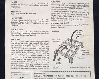 1st Edition Vtg 1969 Ideal Toys Toss Across TIC-TAC-TOE Game Instructions S1
