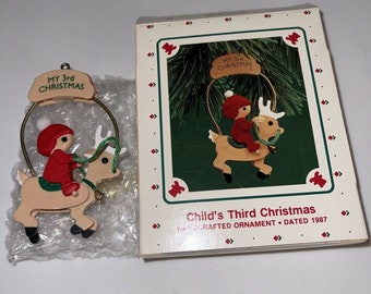 Brand New! Hallmark 1987 Child's THIRD Christmas Handcrafted Ornament QX4599 -QQ