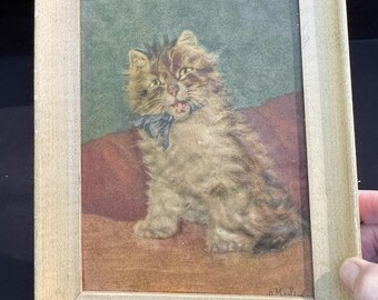 1930's 4"x6" Framed Daniel Merlin Atlas Embossarts print 1930 Cat Kitten -19
