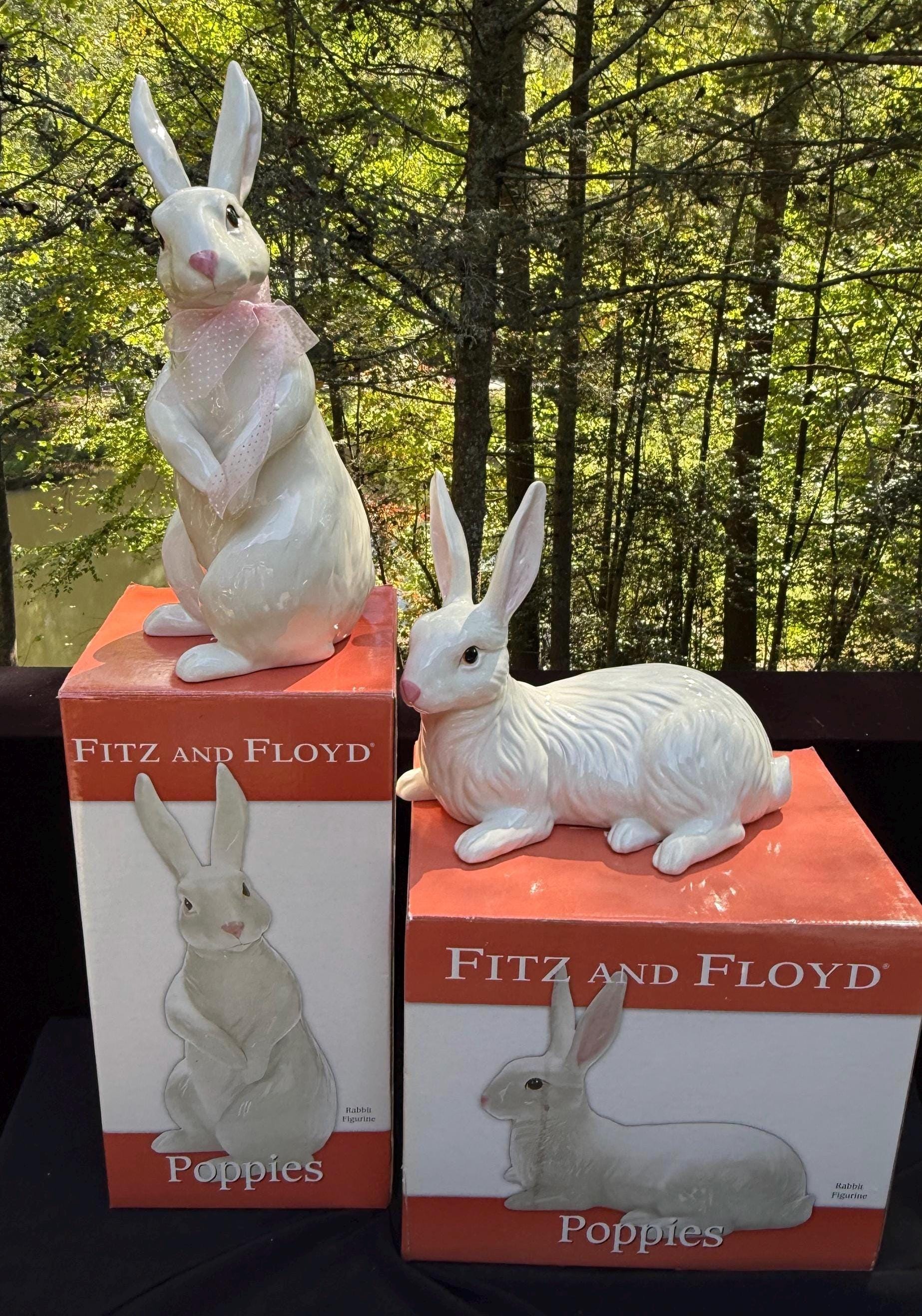 Rare Vintage 2005 Fitz and Floyd Poppies Ceramic Bunny Rabbit