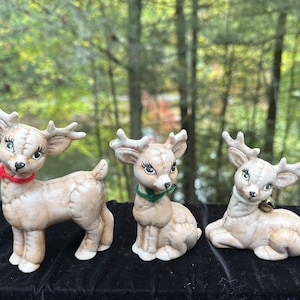 3 Entzückende Vintage Kimple Weihnachten Rentier Handbemalte Keramik -S63