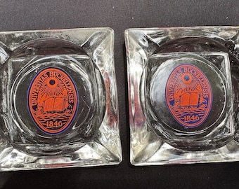 2 Glass Ashtrays Universitas Bucnekkensis 1836 University Bushnell Cigar S27