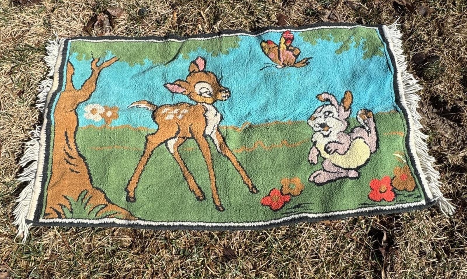Thumper Rug Rare 1950's Vintage Disney Rug Bambi & Thumper Rug 100% Cotton Pile ...
