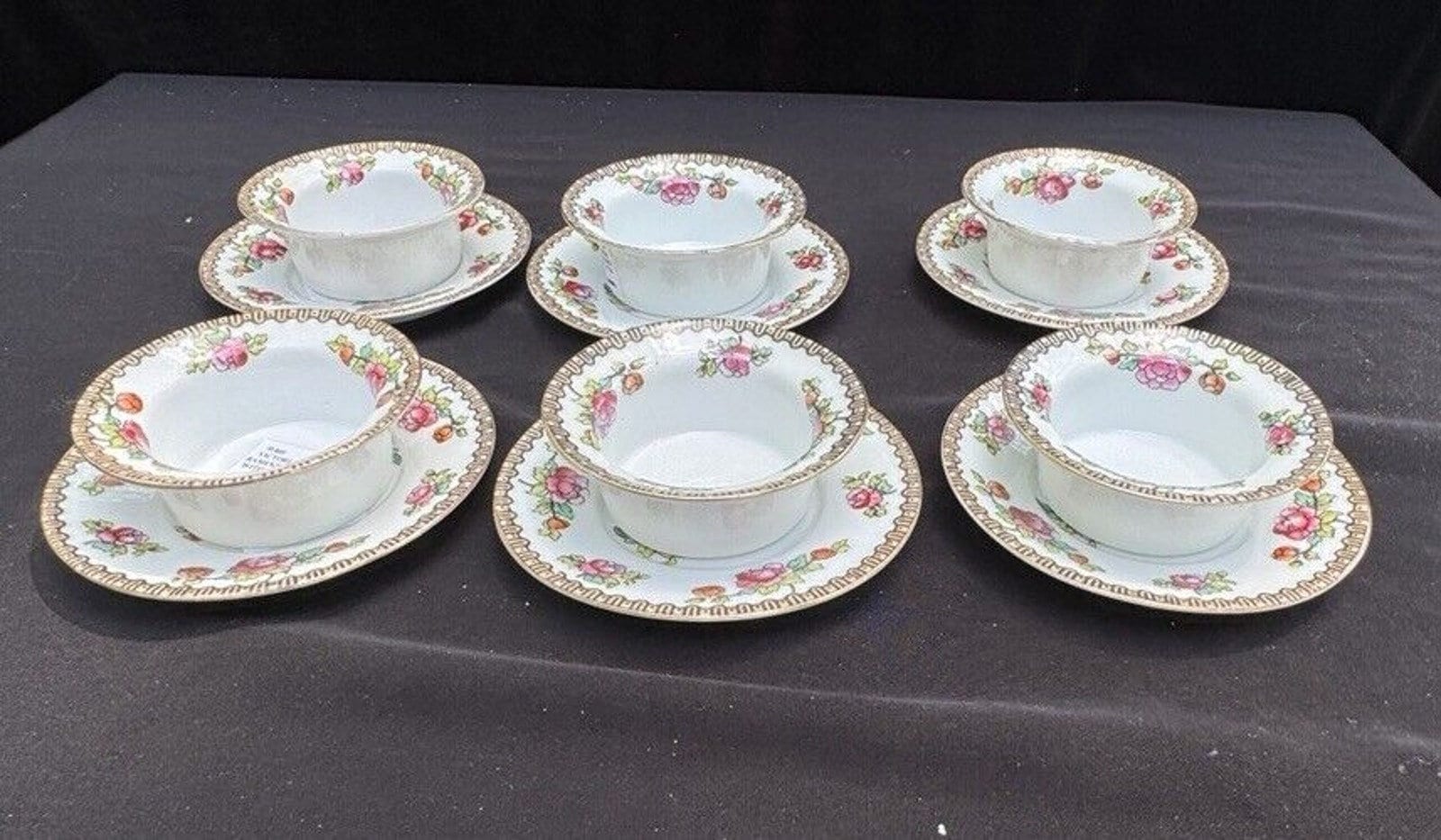 6 Antique Victoria Austria Porcelain Ramekins W/ Under-plates Floral Rare! -A60