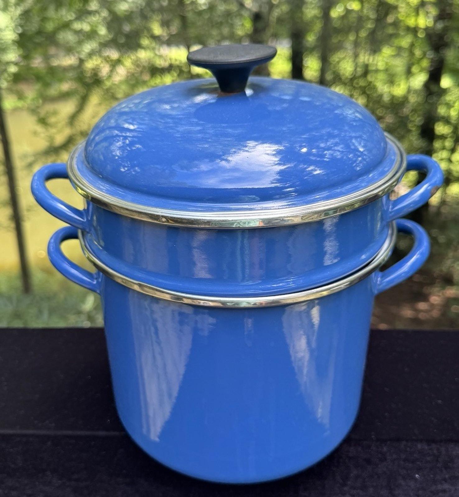 Lovely Vintage Le Creuset Marseille Blue Enamel Steamer Pot & Lid