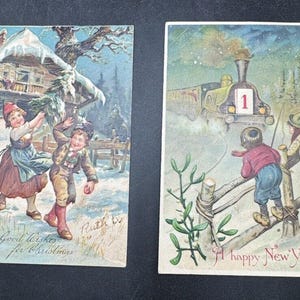 2 cartoline postali per le vacanze di Natale vittoriano del 1900 Colore INCREDIBILE! Germania
