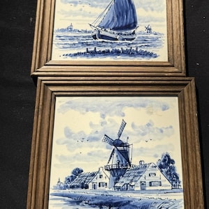 2 Vintage Royal Delft De Porceleyne Fles Delft Vintage Tiles In Frames -C16