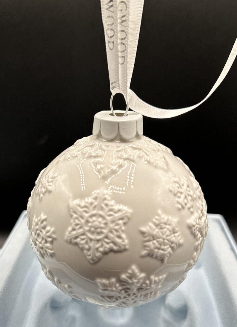 White Snowflake Jasperware Ball Ornament From Wedgwood Original Box NIB