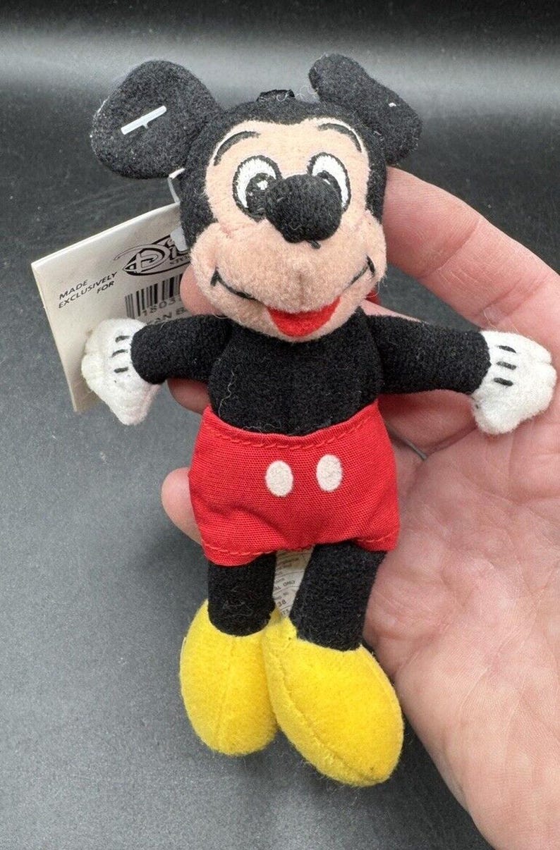 New 1990’s Disney Store Mickey Mouse Bean Bag 4” Keychain Mini Plush Clip NWT! image 6