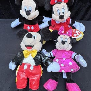 4 Disney Mickey & Minnie Mouse Bowtie Tails Plush Stuffed Animals Red and Pink image 2