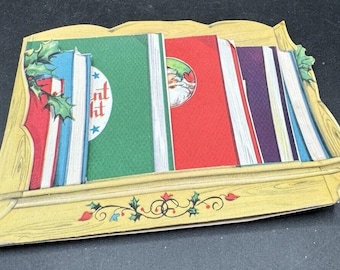 Rzadka karta Vtg An Artistic Card z lat 50. XX wieku, książki muzyczne na półce, kartka świąteczna, 4 sztuki, S1T
