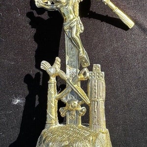 Antique Brass Arma Christi Memento Mori Crucifix Beautiful Easter Blessing A10 image 1