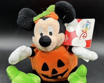 NWT Disney Store Mickey Mouse Jack O Lantern Pumpkin Halloween Plush Figure DS1