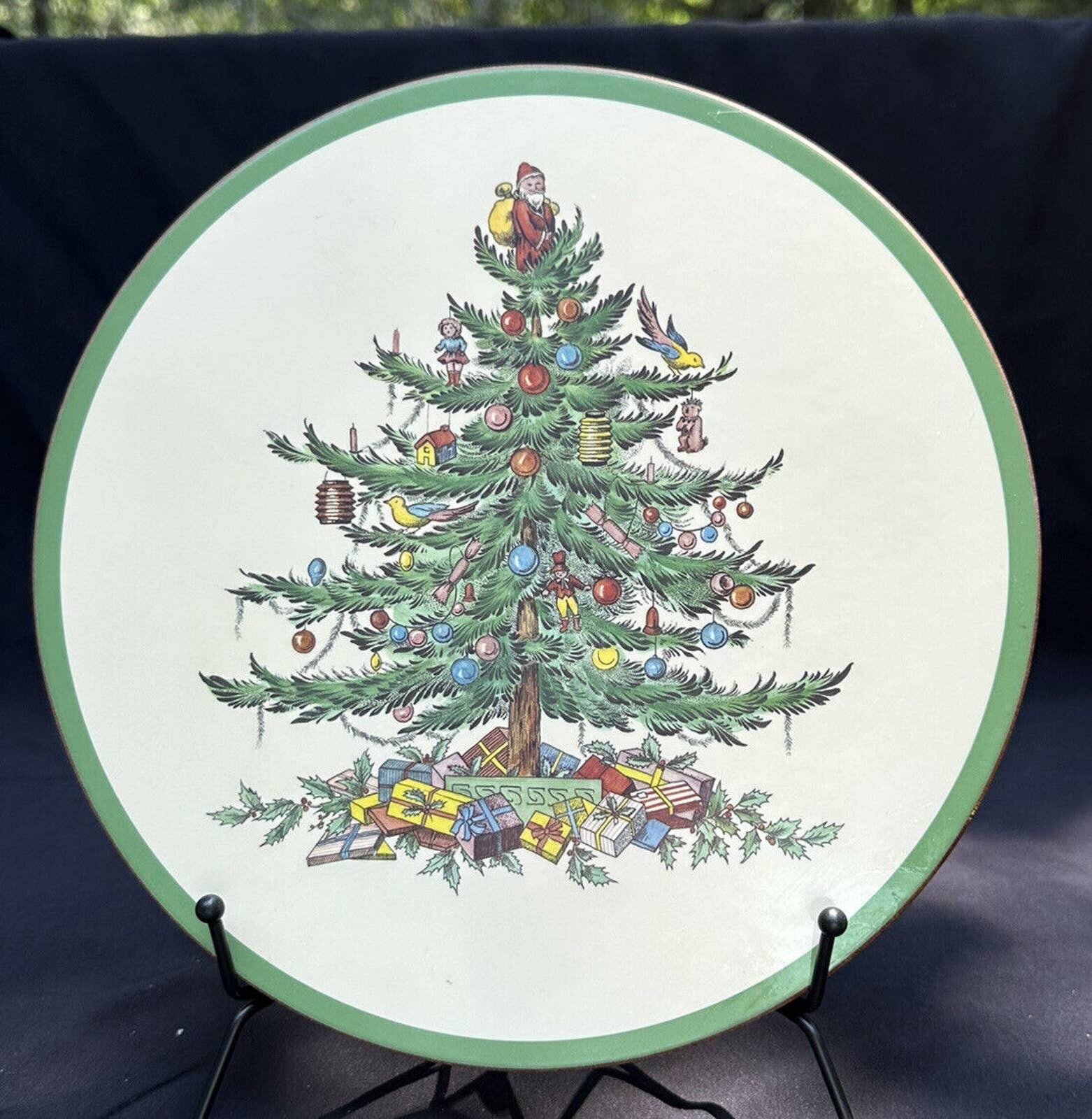 Spode Christmas Tree Round Trivet (10”) Hot Plate Pad Cork Backing
