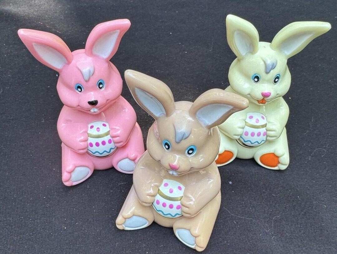 3 Vintage Hard Plastic Bunny Rabbits With Easter Eggs Decor -C9 - Etsy