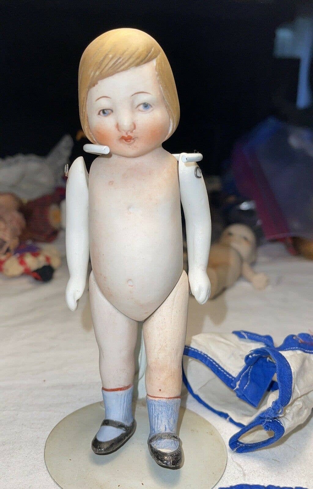 Vintage Jointed Bisque Doll with Molded Hair, Made in Germany, Numbere –