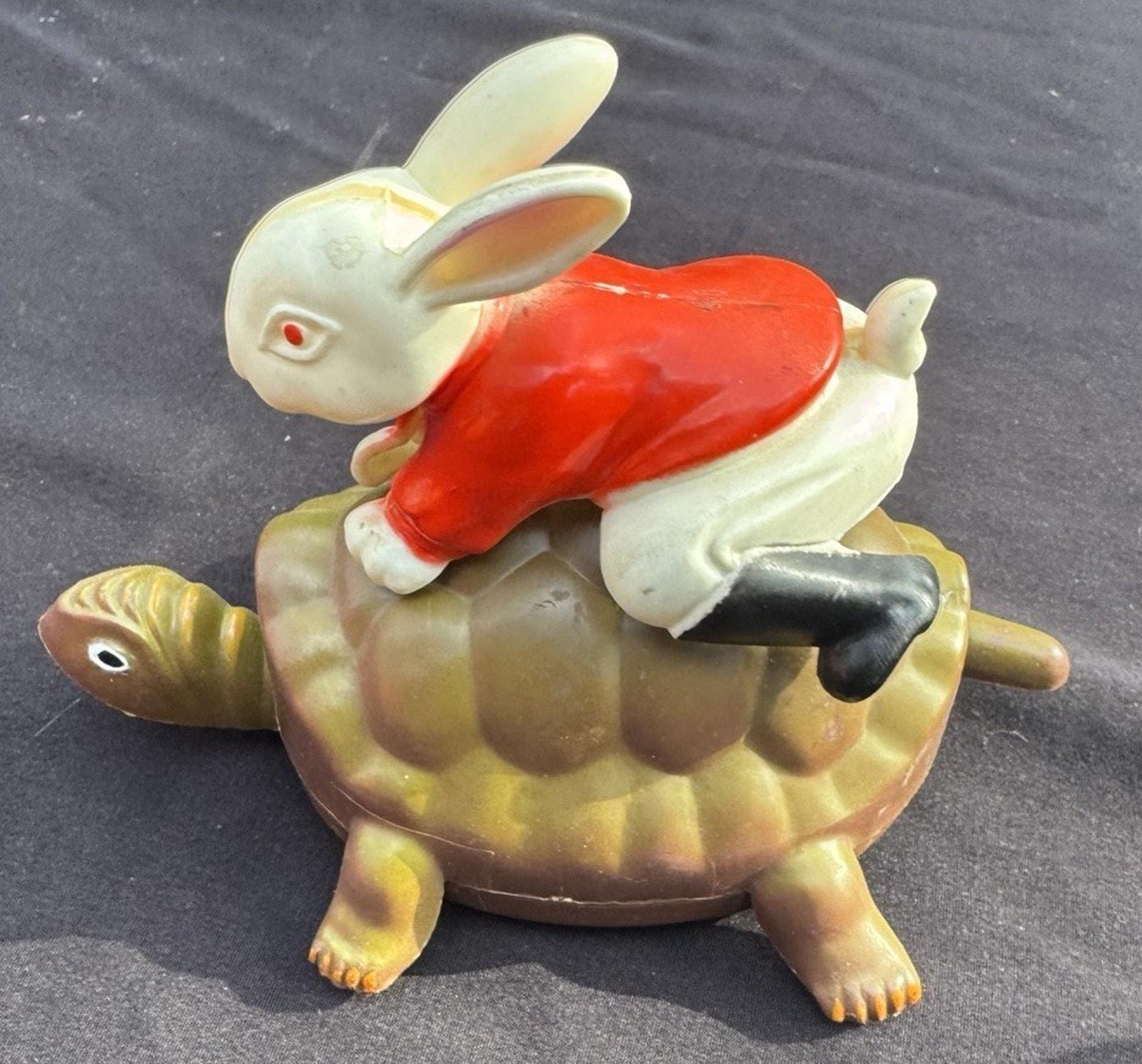 Rare 1960s Vtg Hare & Tortoise Rabbit Turtle Friction Toy Hong