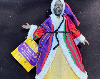 Figura navideña vintage afroamericana de un rey mago, adorno de Kwanzaa -C16