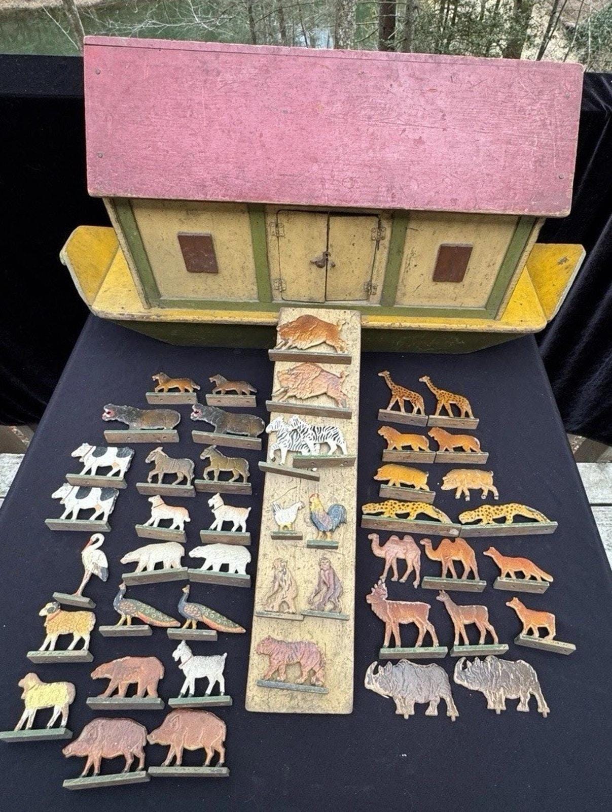 Huge Rare Germany Antique Wood NOAH'S ARK Ramp Removable Top
