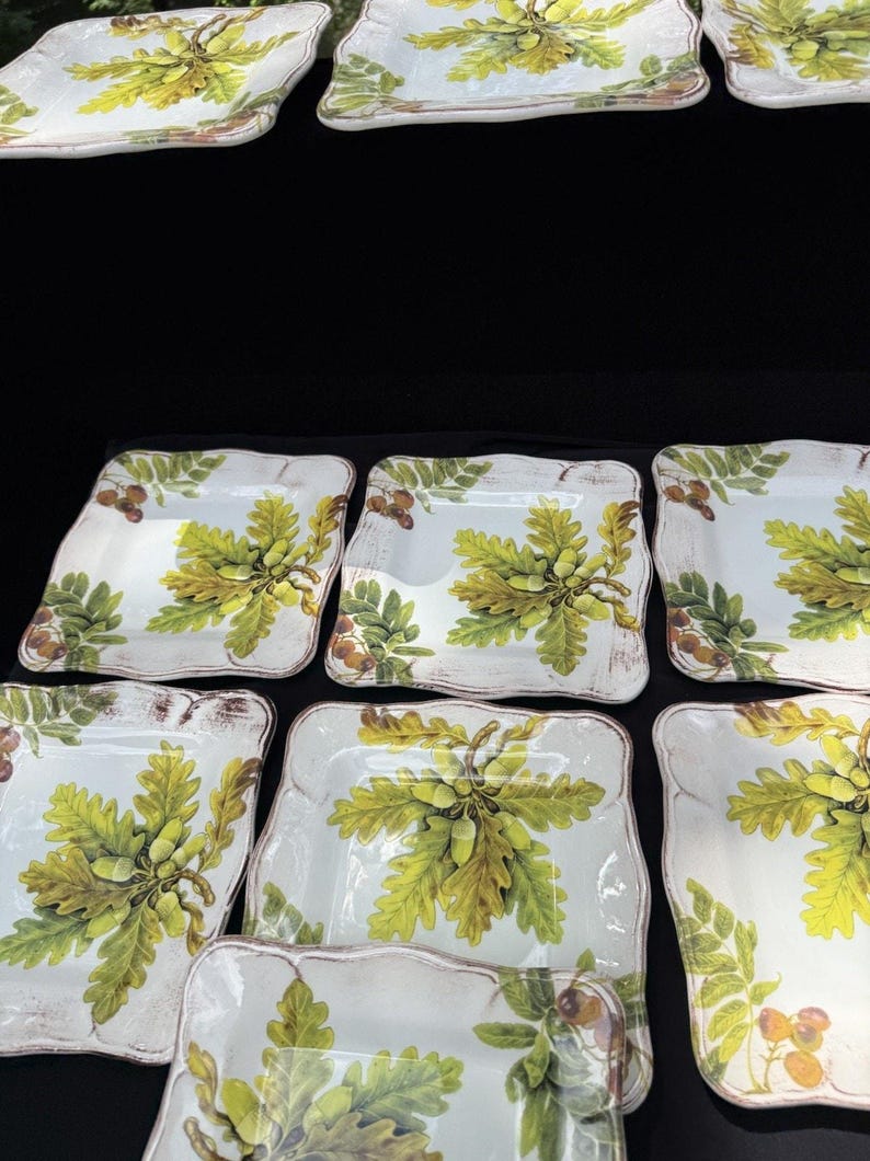 10 Sur La Table Acorn & Fig 9.5" Salad Plates made in Italy Fall Theme Mint! image 18