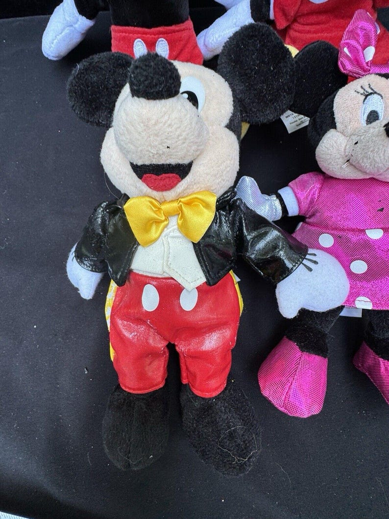 4 Disney Mickey & Minnie Mouse Bowtie Tails Plush Stuffed Animals Red and Pink image 3
