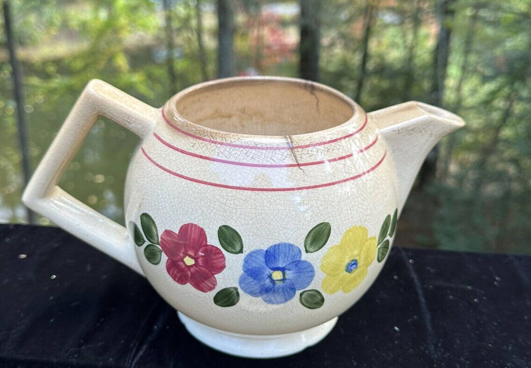 Blue Ridge Spindrift Teapot Daisy Chain Red Stripes Hand Etsy