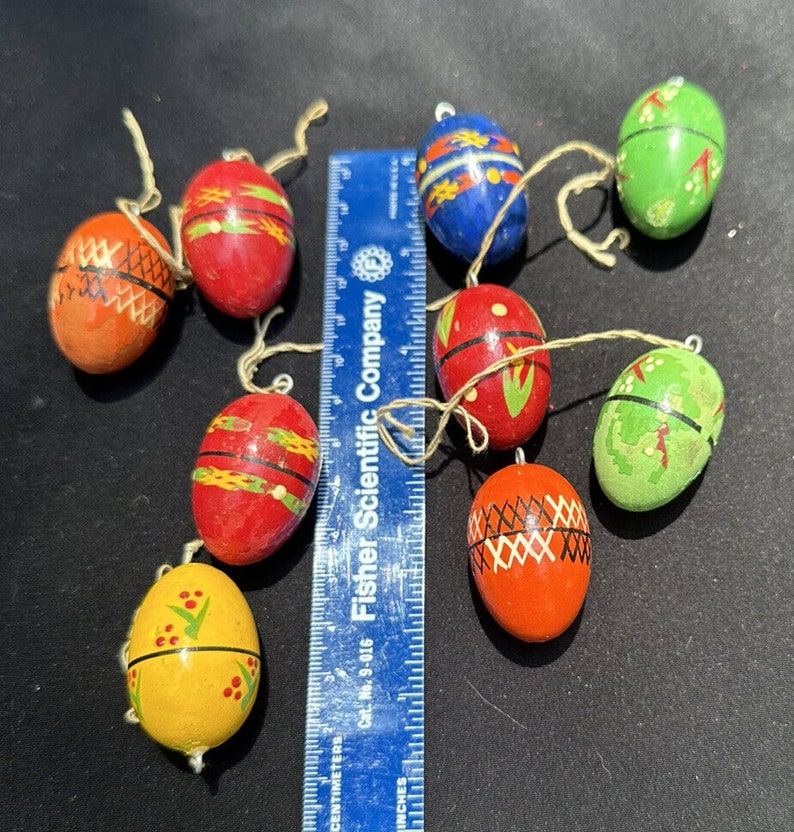 9 Vintage Germany Easter Egg Wooden Hand Painted Vintage Ornaments 5Y image 4