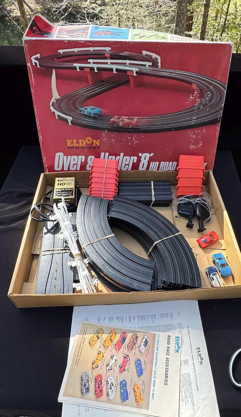 Eldon 1/32 Over & Under 8 HO Road Race Set Rare Japan 1968 Missing Car ...