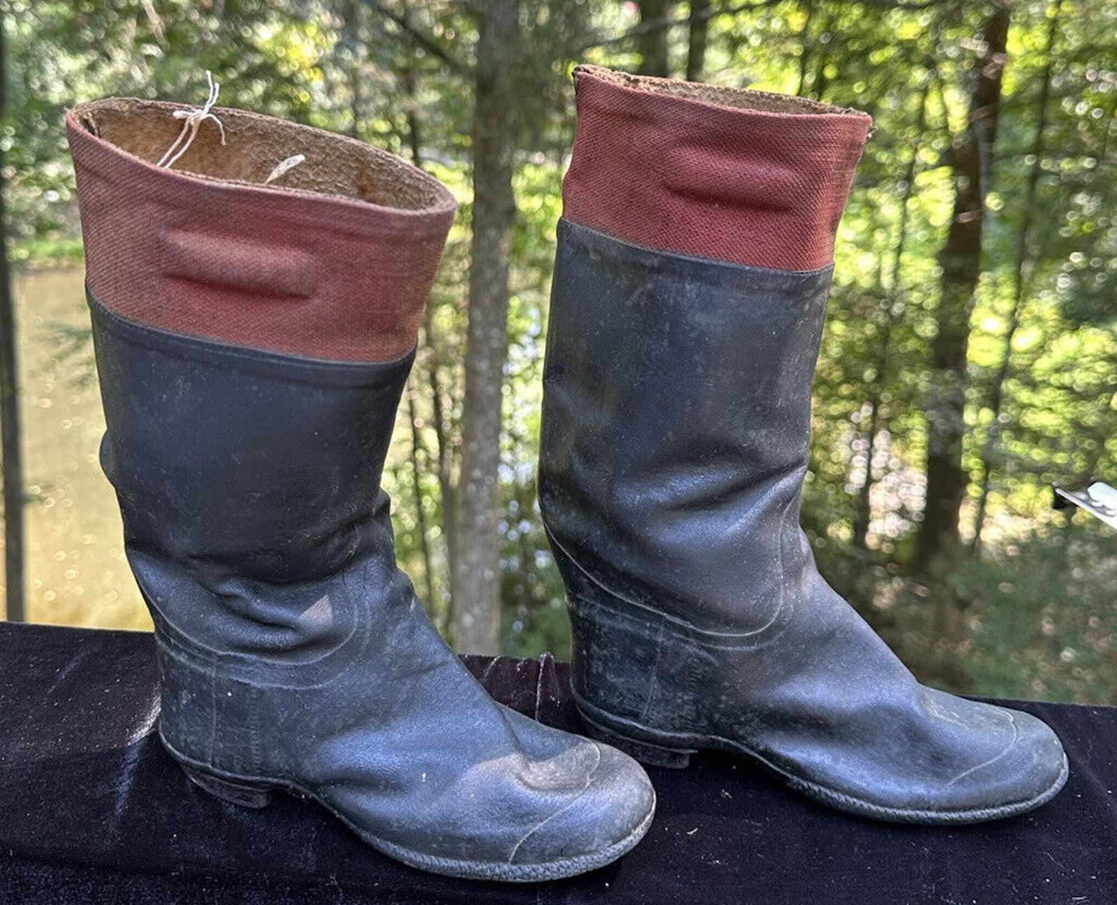 Antique 1900's 7” Long Children's Shoes Galoshes Black Rain Boots