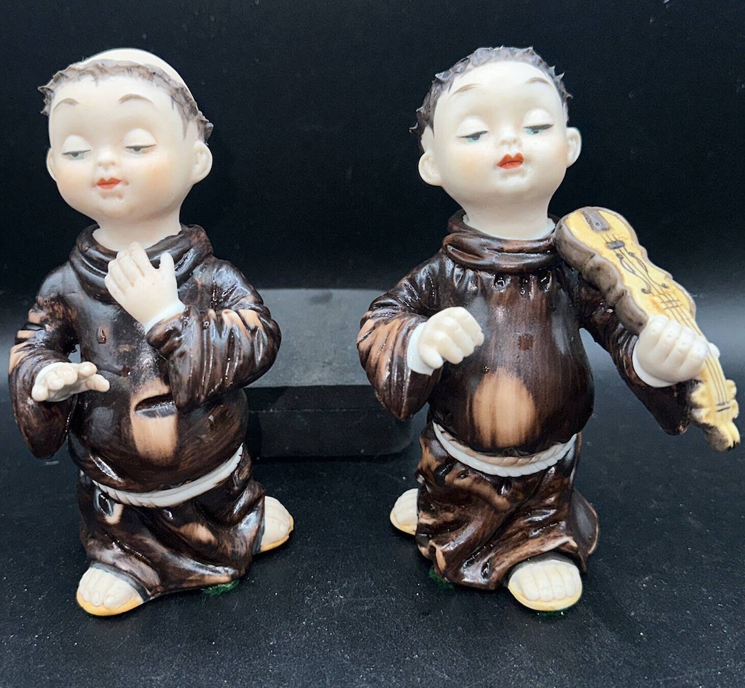 2 Vintage Hand-painted Porcelain Friar Monk Figurines Music 5” Goebel ...