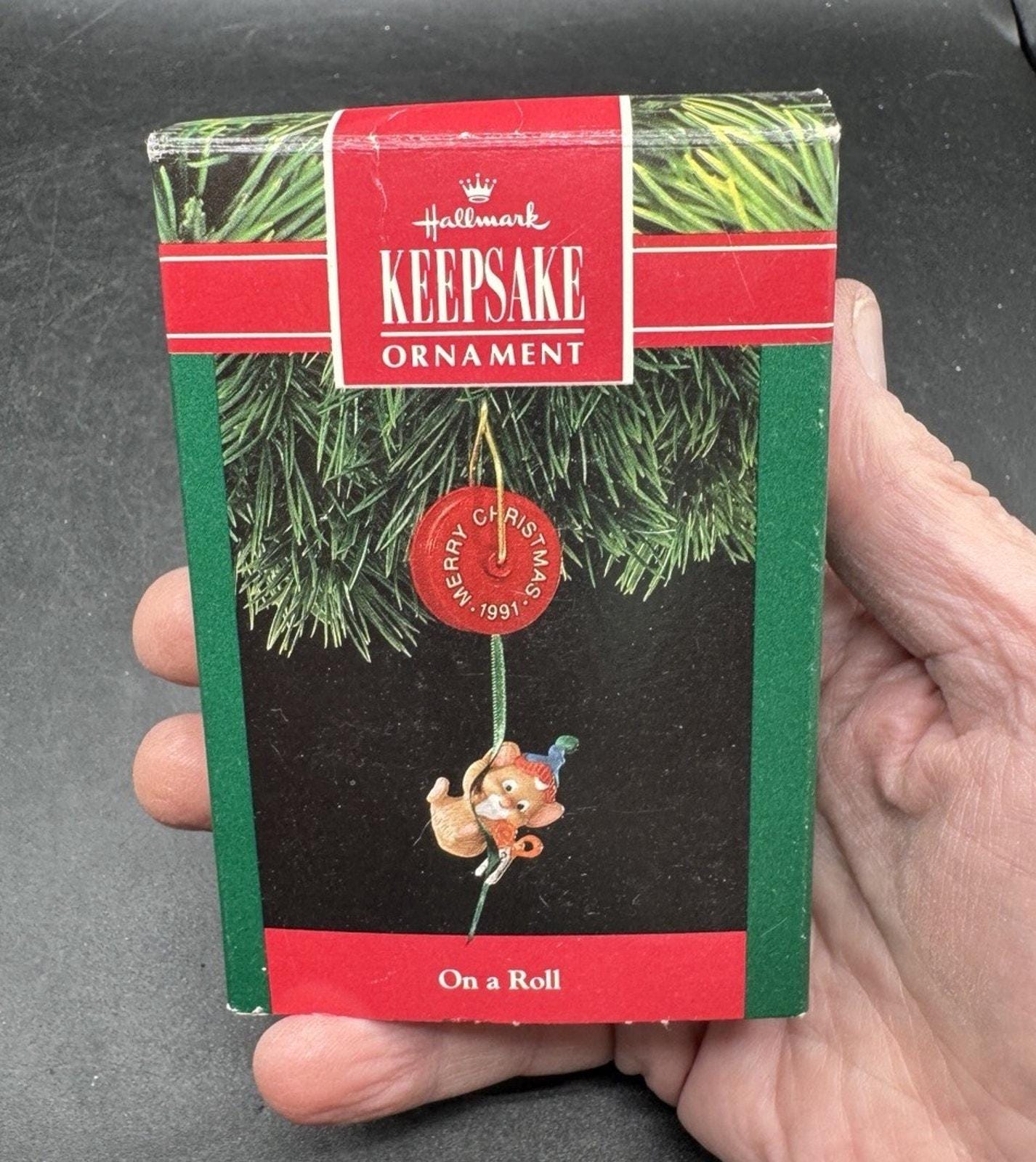 Hallmark Keepsake Ornament 1991 On a Roll Sewing Mouse Original Box Vintage