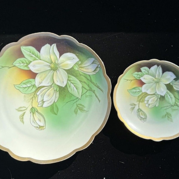 2 Bavaria Royal Munich Hand Painted Porcelain Floral Plates Bavaria Signed! -O4