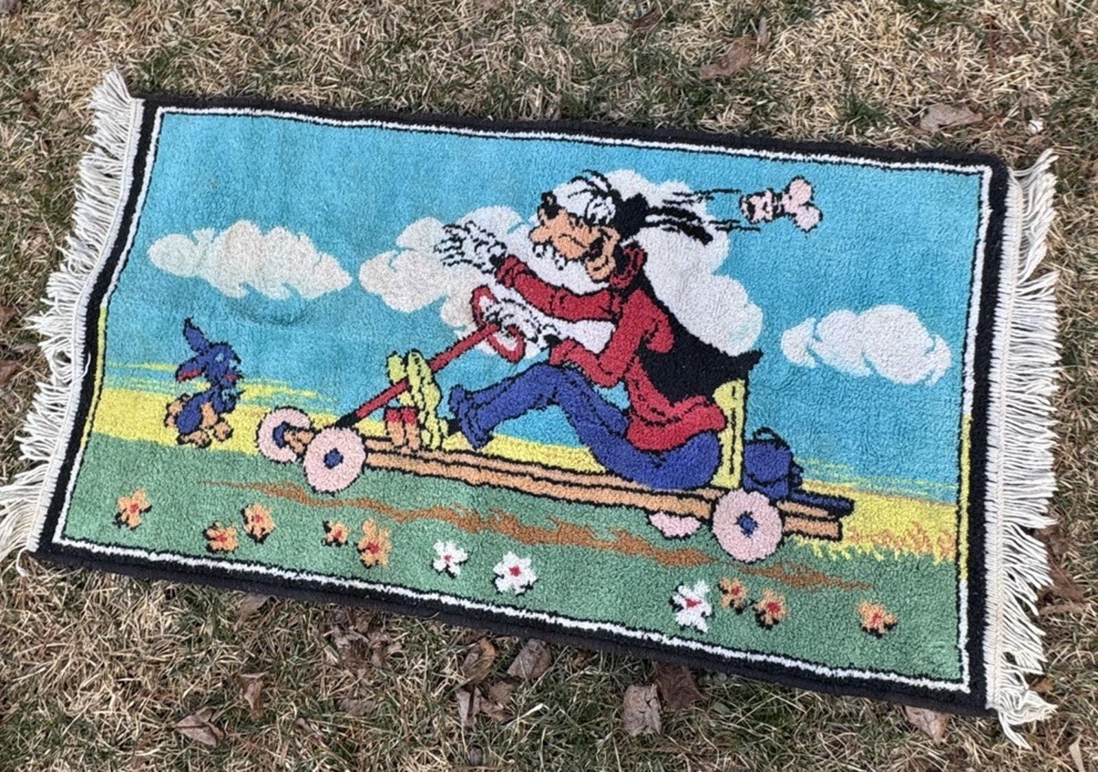Vintage 1950's Walt Disney Goofy on Cart Hand Made Wool Children's