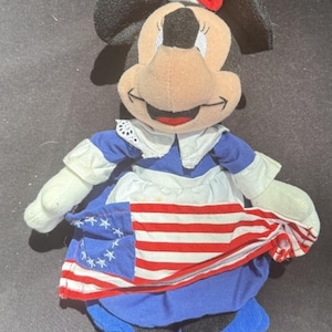 1998 Disney Store Minnie Mouse Pluszowa Miękka Zabawka Worek Fasolowy Betsy Ross 4 lipca USA zdjęcie 2