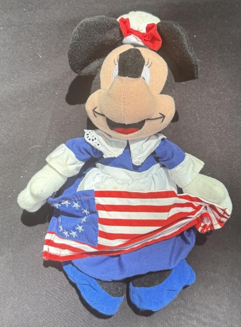 1998 Disney Store Minnie Mouse Pluszowa Miękka Zabawka Worek Fasolowy Betsy Ross 4 lipca USA zdjęcie 2