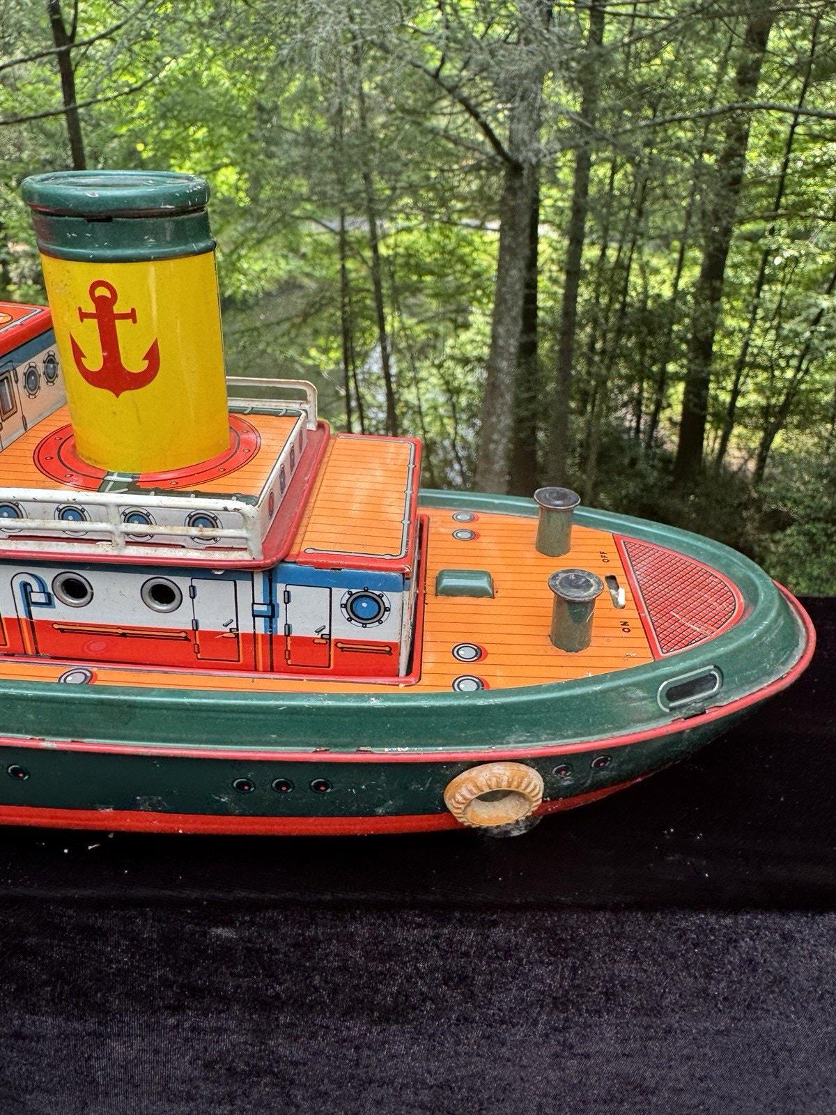 Trade Mark Tin Toy Vtg 1950's Battery Neptune Boat Ship Japan
